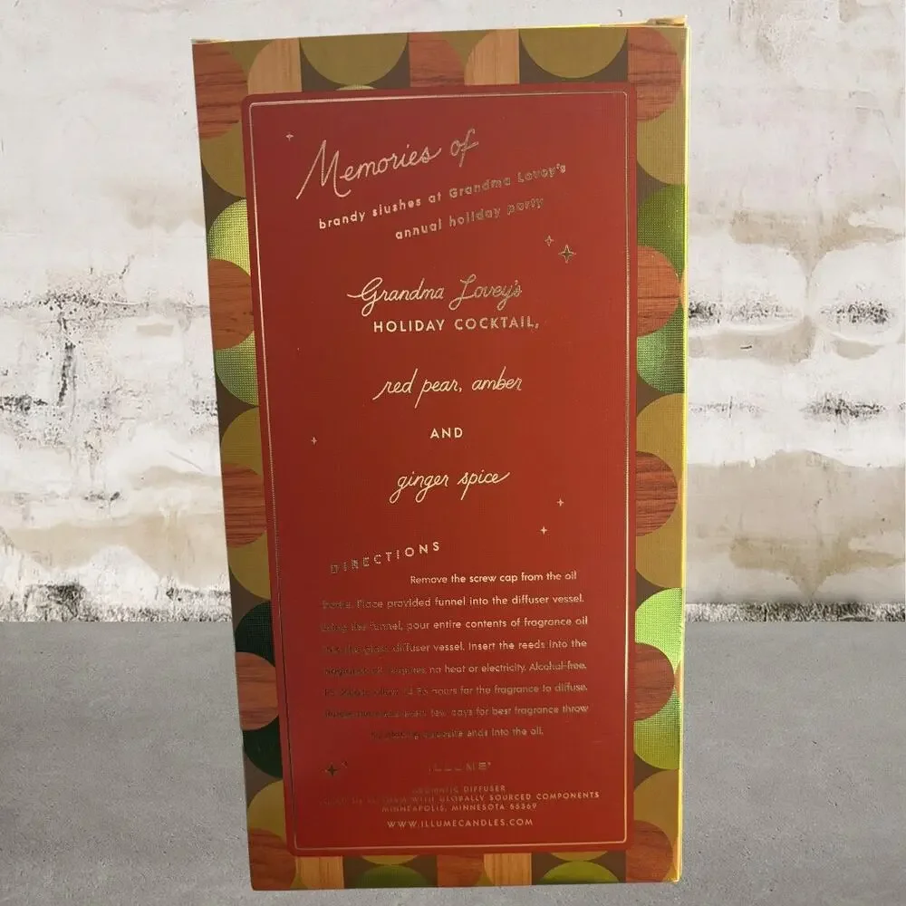 Illume Memories of Brandied Pear Amber Glass Bubble Christmas Reed Diffuser NIB